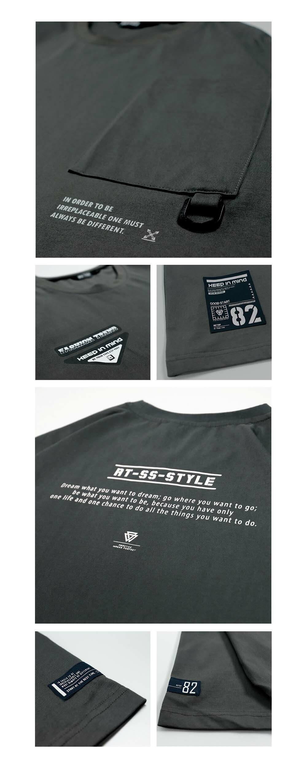 RETOP 工裝軍風 軍事扣環口袋圓領T 鐵灰