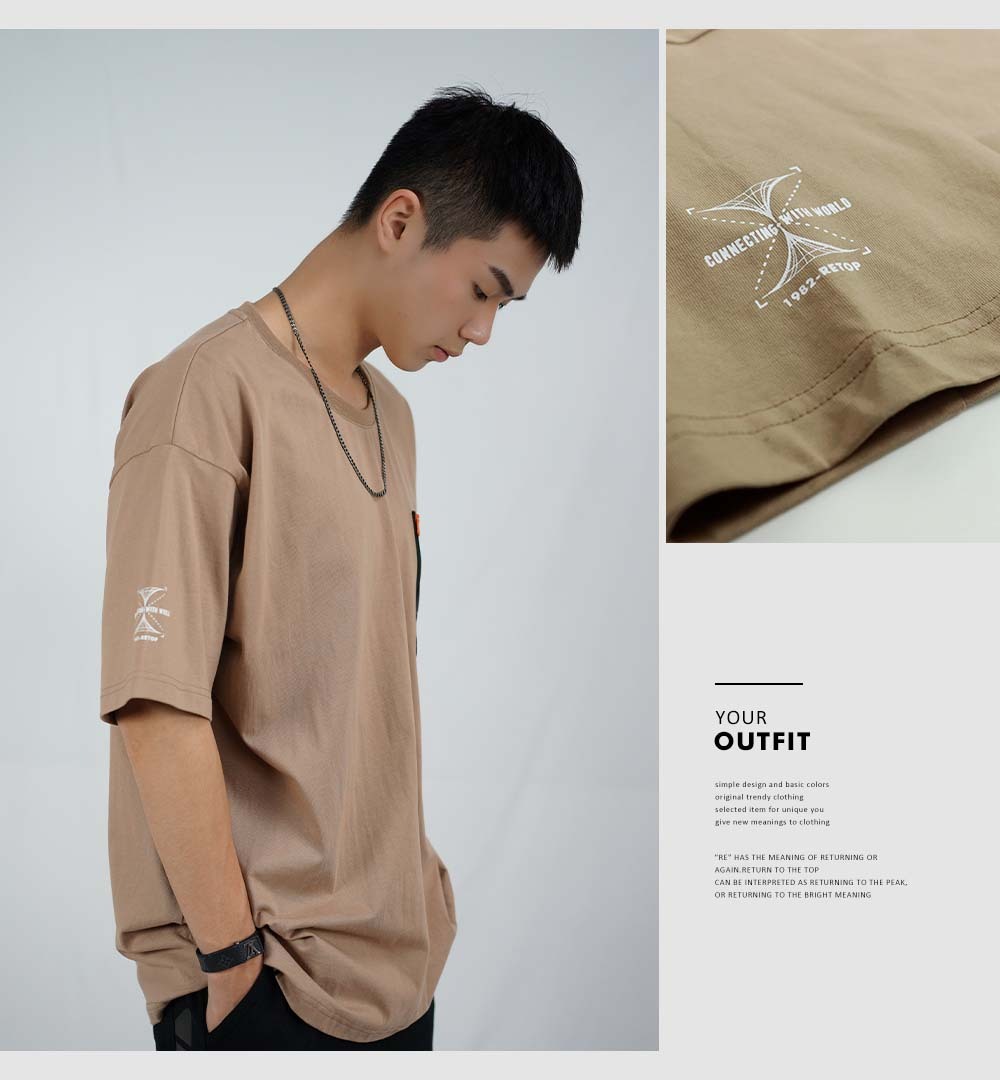RETOP 工裝軍風 簡約風範口袋圓領T 可可
