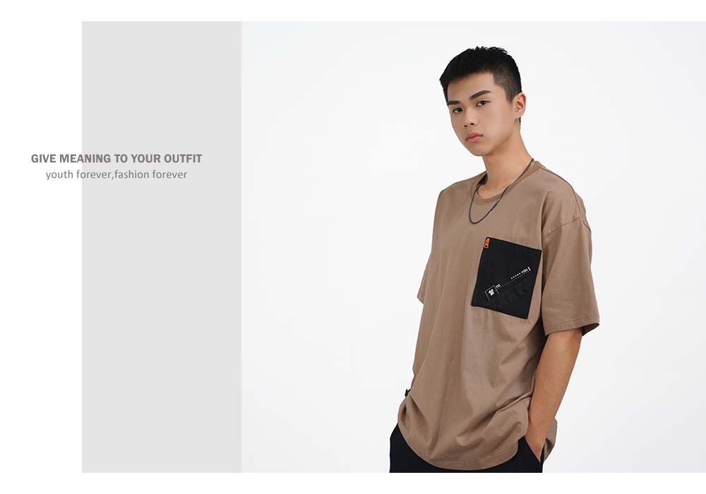 RETOP 工裝軍風 簡約風範口袋圓領T 可可