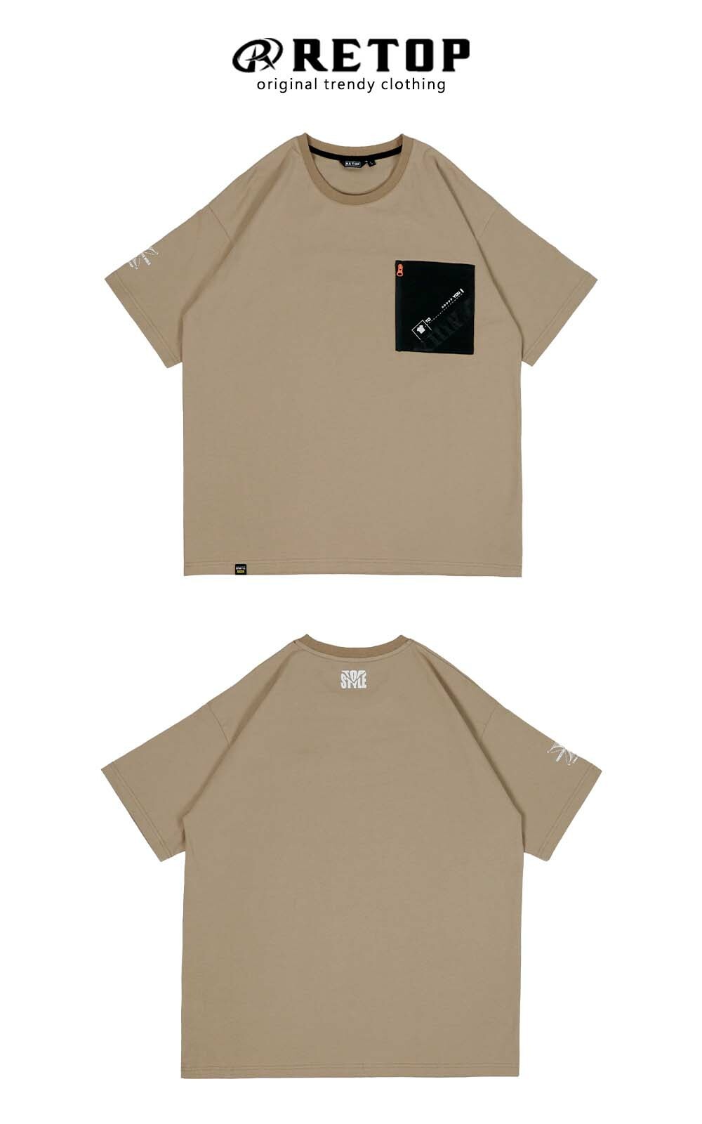 RETOP 工裝軍風 簡約風範口袋圓領T 可可