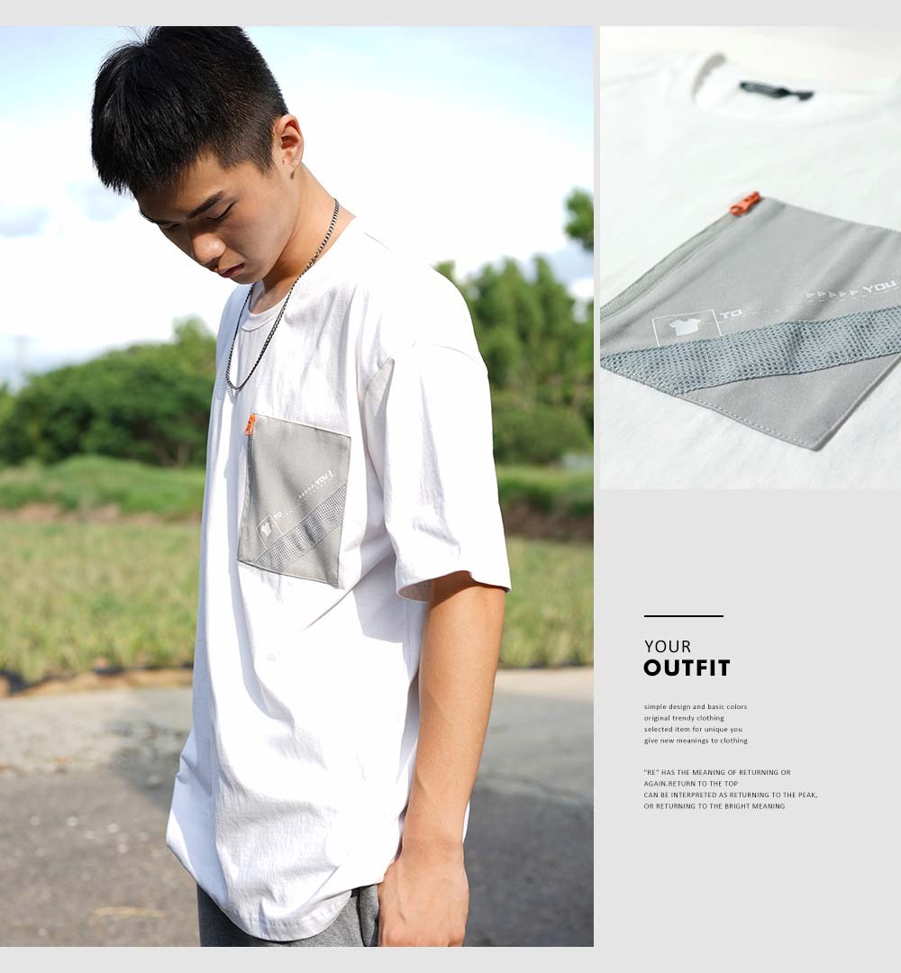 RETOP 工裝軍風 簡約風範口袋圓領T 白