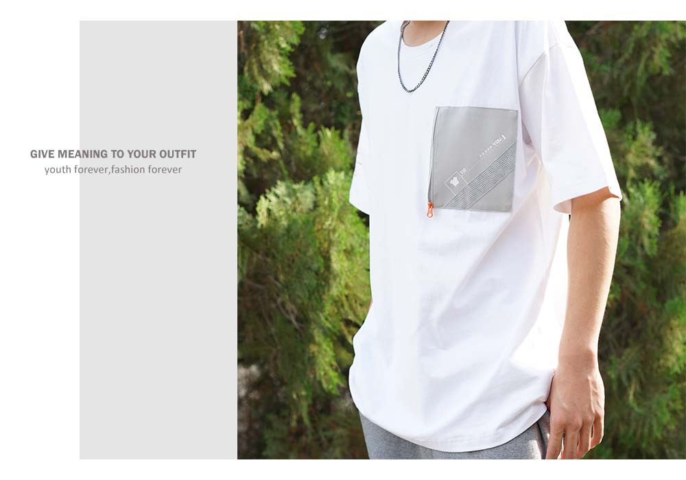 RETOP 工裝軍風 簡約風範口袋圓領T 白