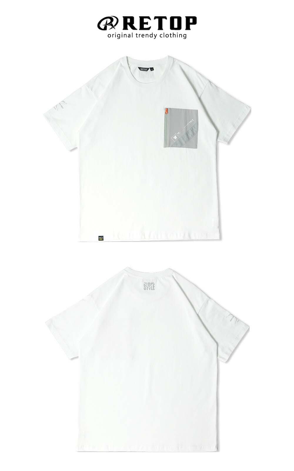 RETOP 工裝軍風 簡約風範口袋圓領T 白