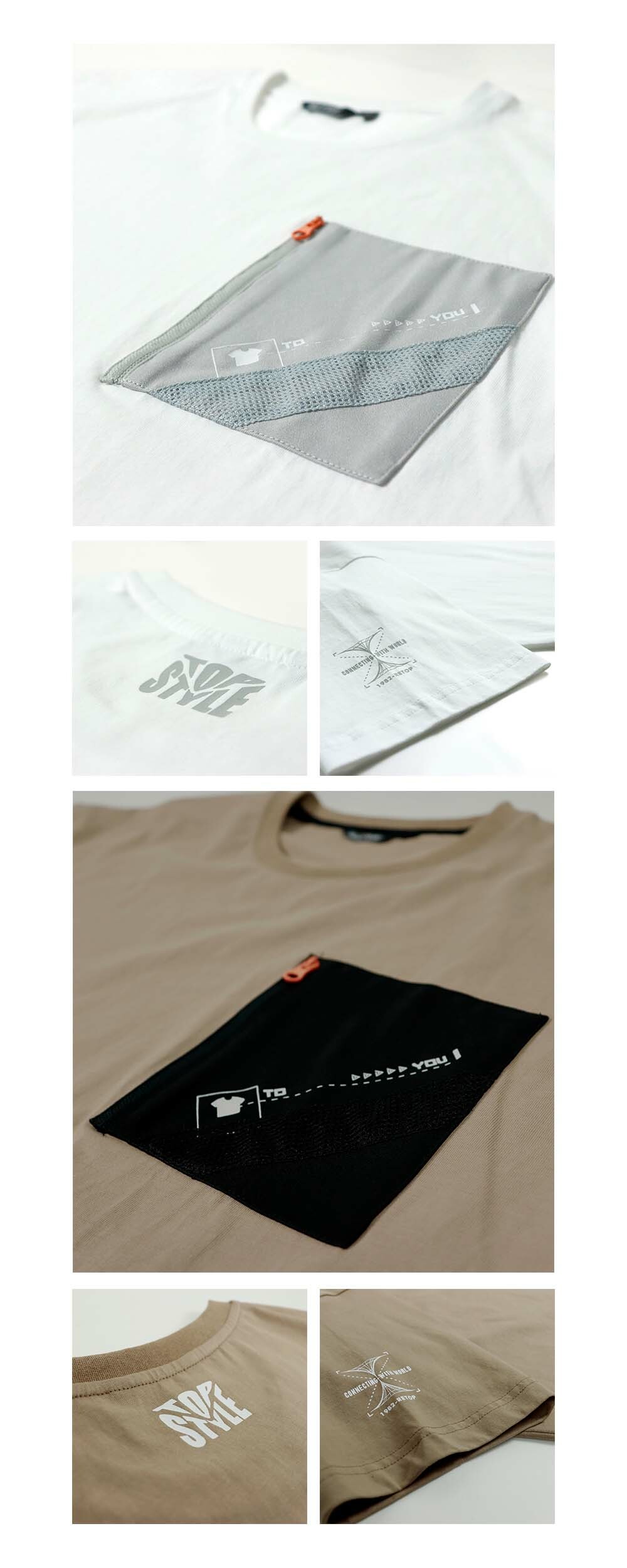 RETOP 工裝軍風 簡約風範口袋圓領T 白