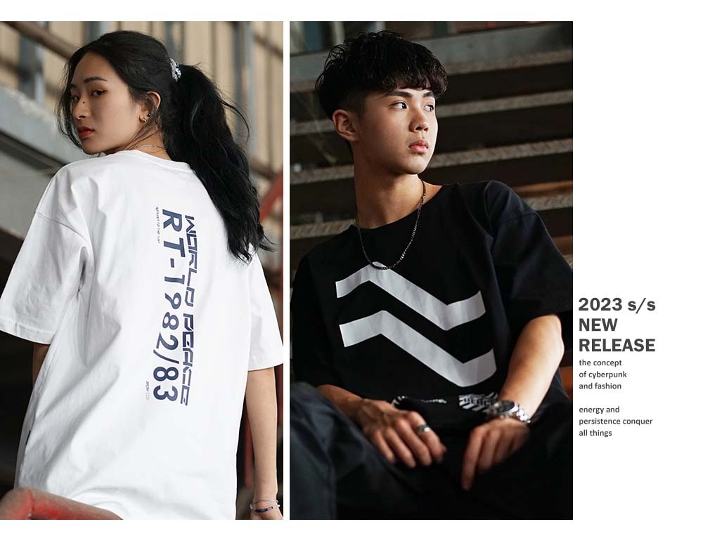 RETOP 賽博龐克 都市幾何寬版圓領T 白