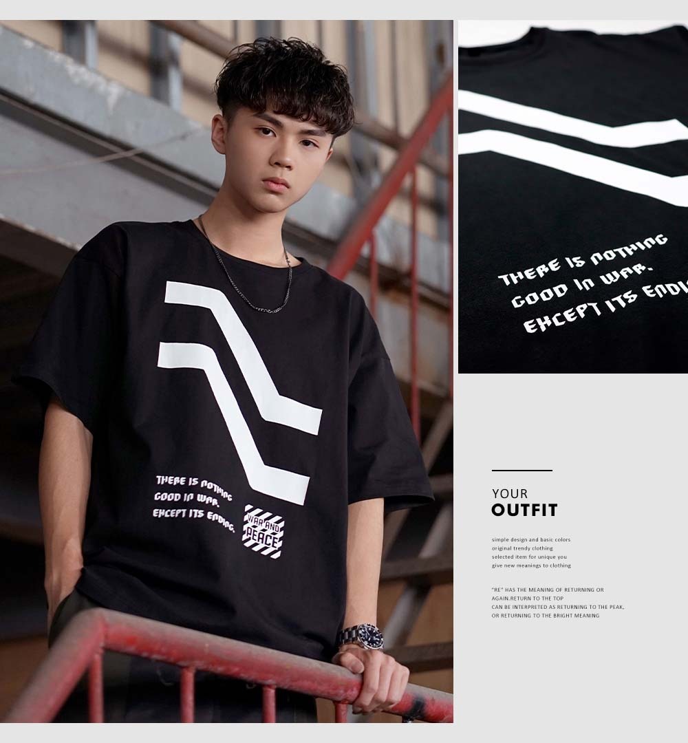 RETOP 賽博龐克 都市幾何寬版圓領T 黑