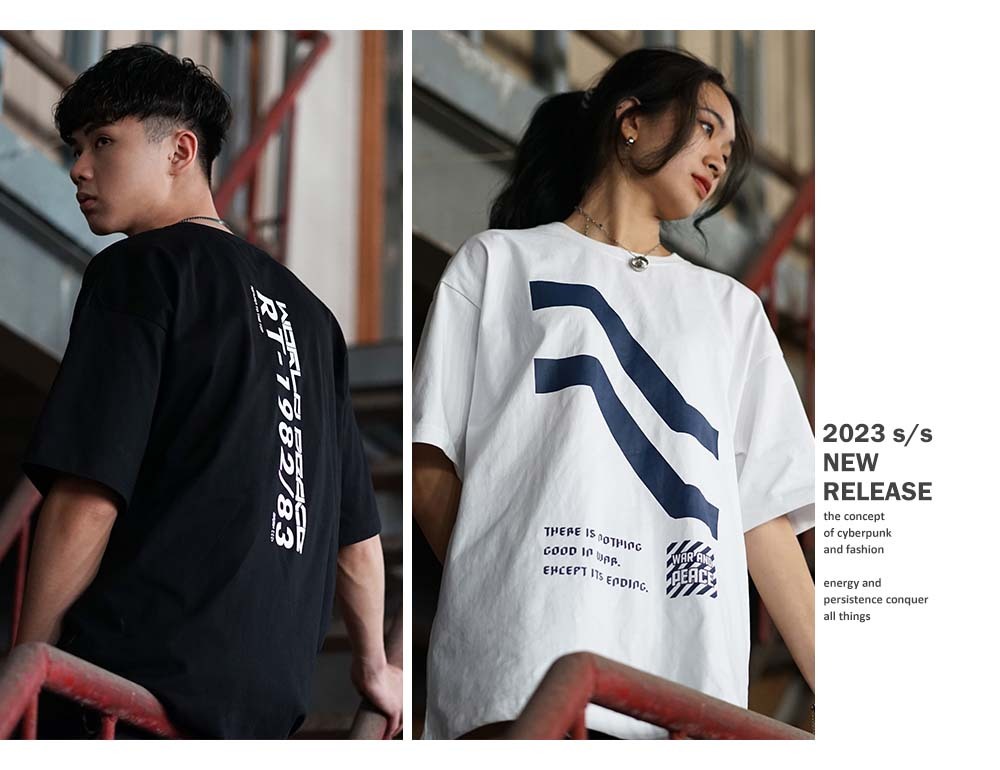 RETOP 賽博龐克 都市幾何寬版圓領T 黑