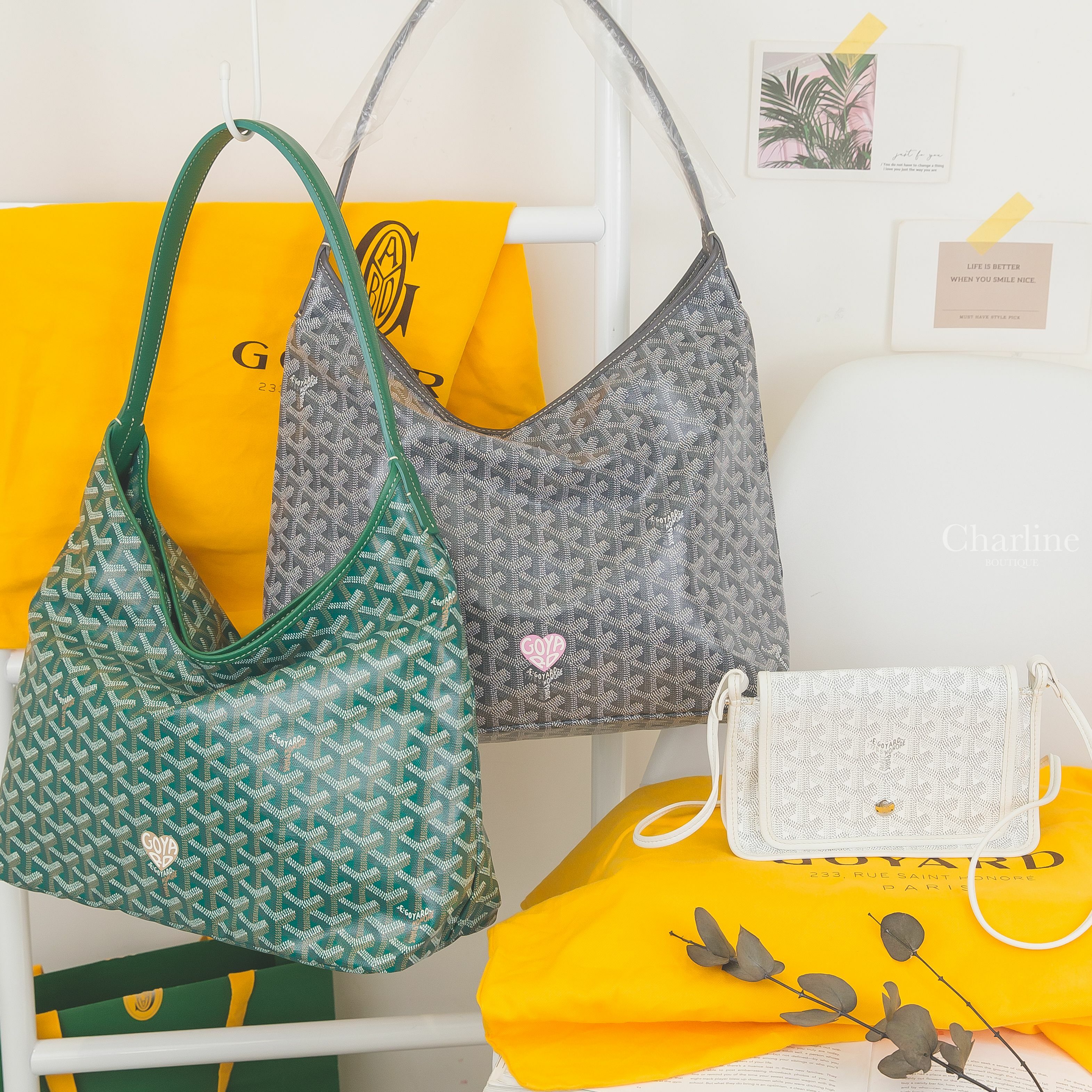 Goyard Bohème Hobo Bag 綠色奶茶色愛心手提肩背包,Goyard Bohème Hobo Bag 灰色奶茶色愛心手提肩背包,Goyard 白色小牛皮肩背包-Charline Boutique 精品代購