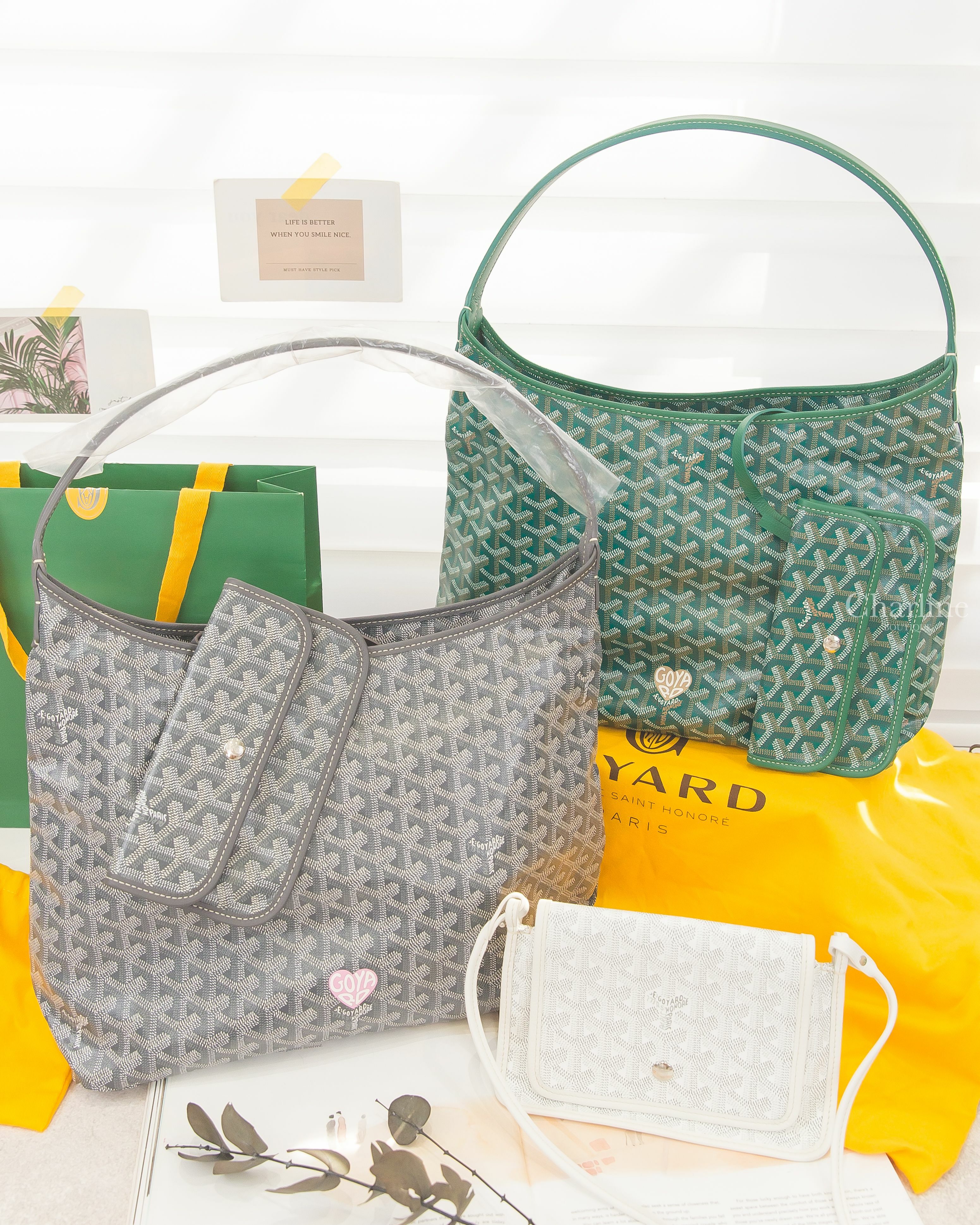 Goyard Bohème Hobo Bag 灰色奶茶色愛心手提肩背包,Goyard Bohème Hobo Bag 綠色奶茶色愛心手提肩背包,Goyard 白色小牛皮肩背包-Charline Boutique 精品代購