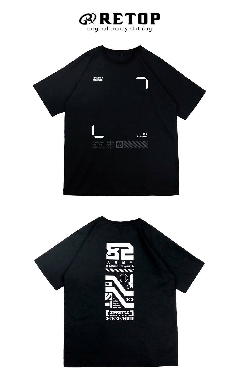 RETOP 賽博龐克 不滅戰意寬版圓領T 黑