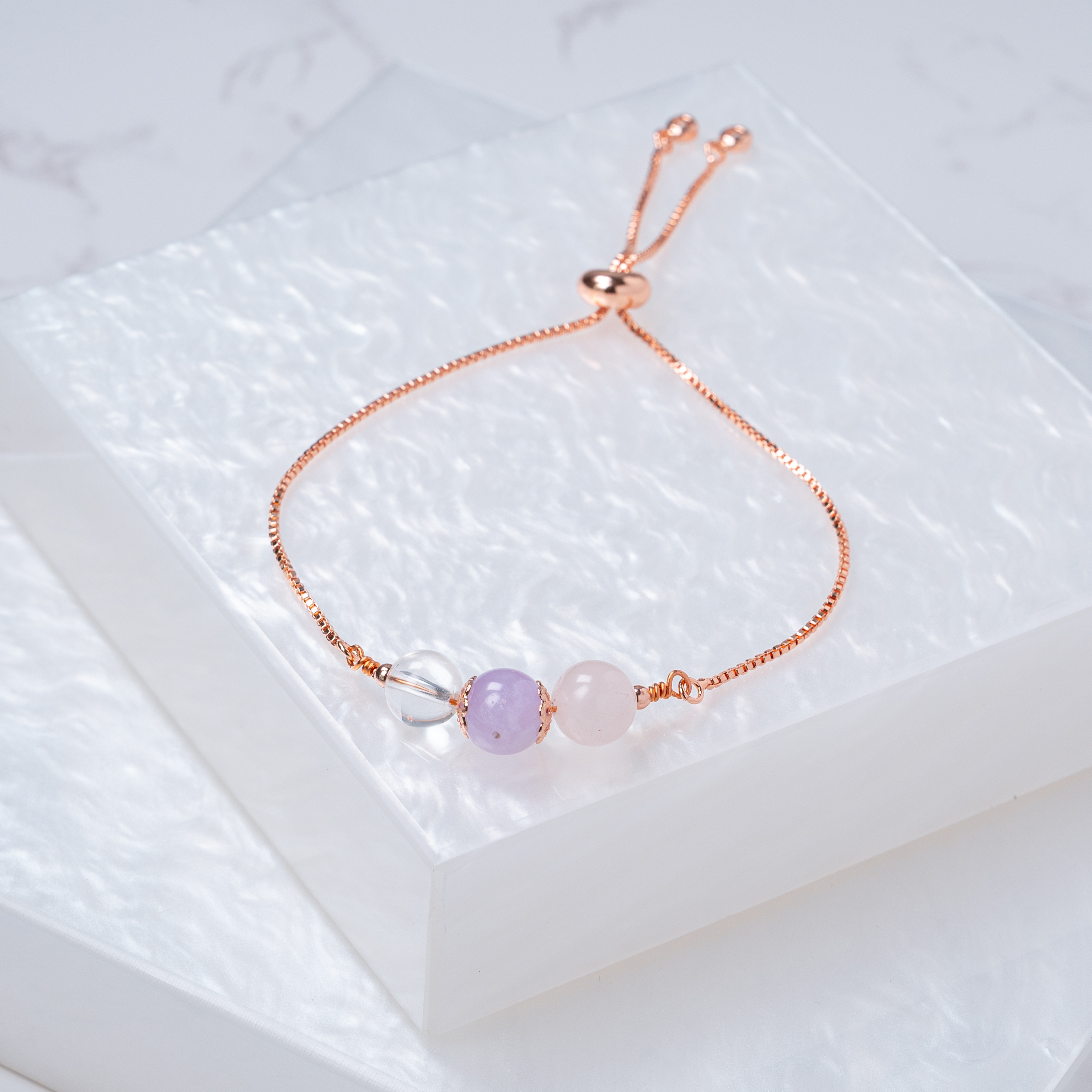 【白水晶﹒紫水晶﹒粉水晶】拉式手鍊