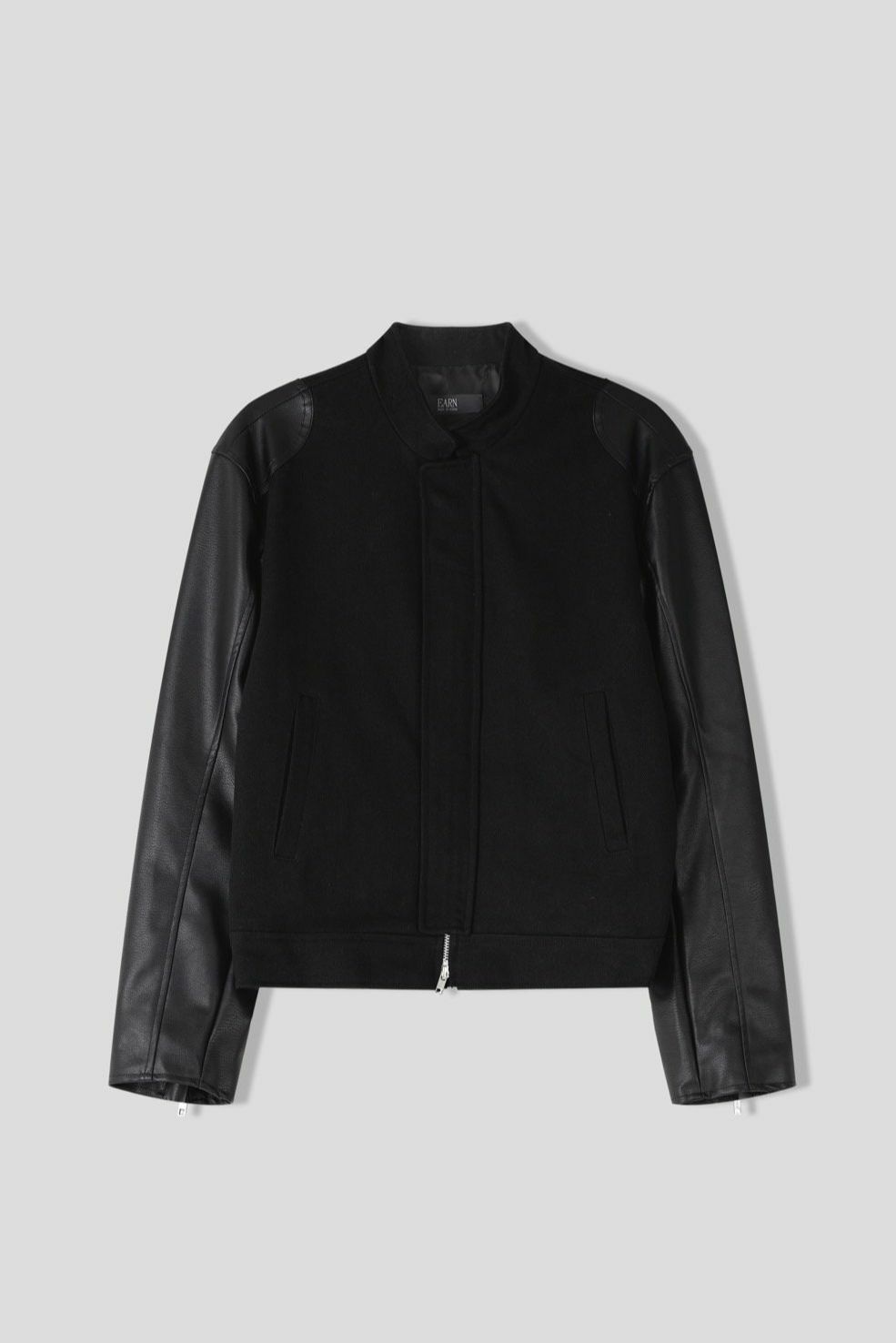 淨色企領拼皮袖拉鍊外套 EARN-019JK