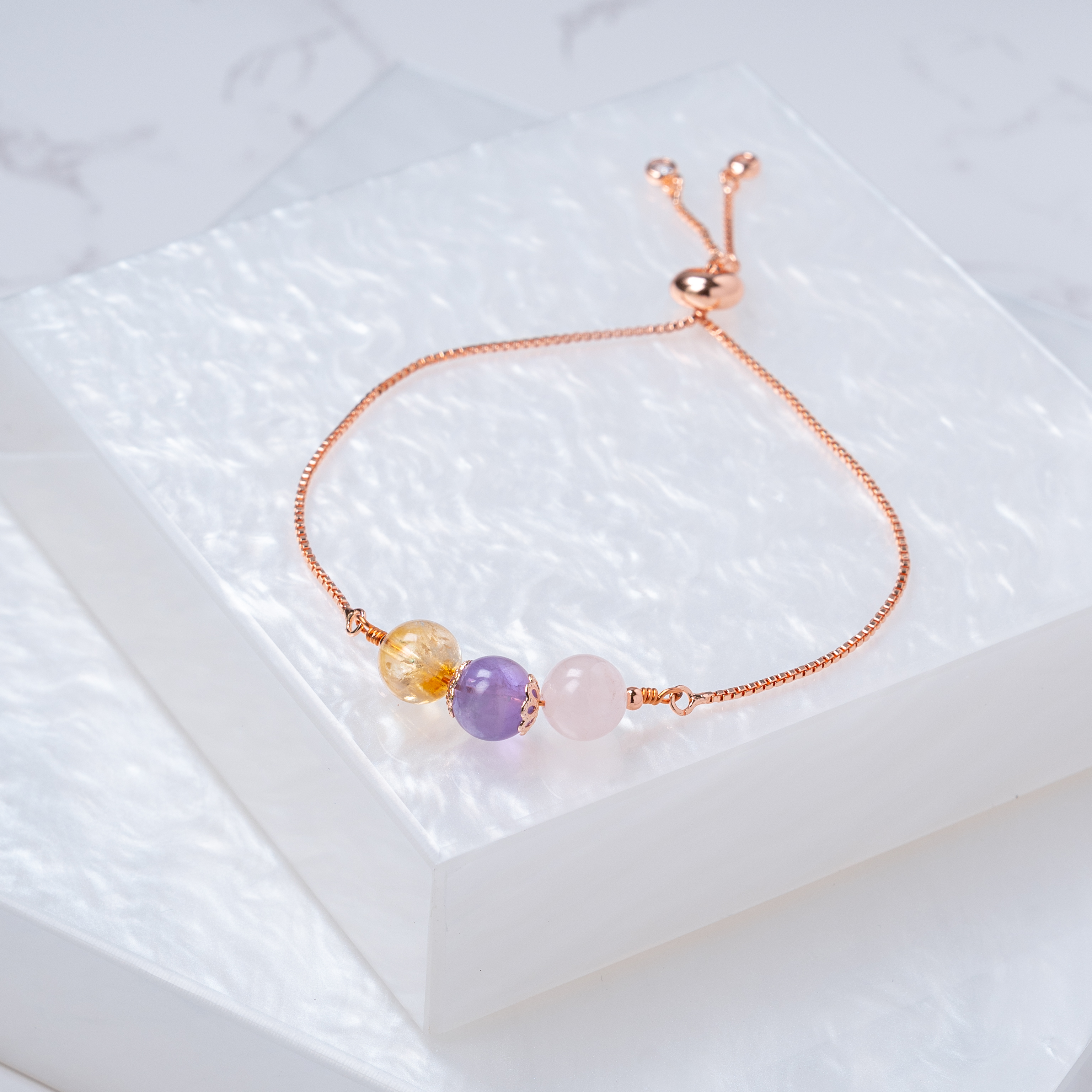 【黃水晶﹒紫水晶﹒粉水晶】拉式手鍊