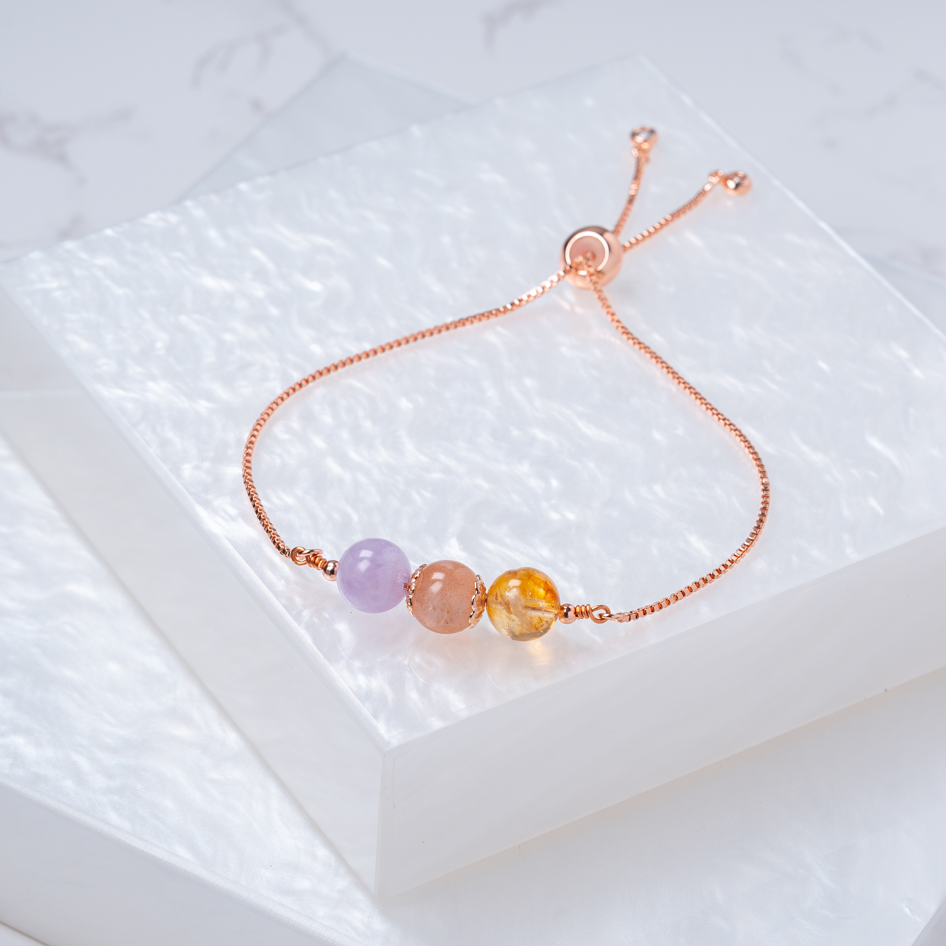 【紫水晶﹒太陽石﹒黃水晶】拉式手鍊