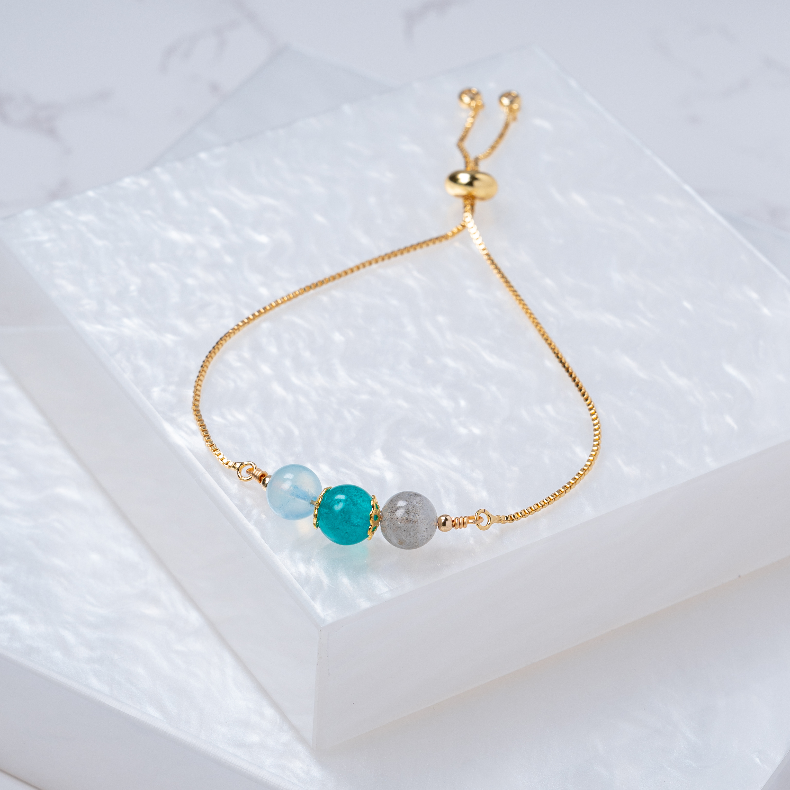 【海藍寶﹒天河石﹒拉長石】拉式手鍊