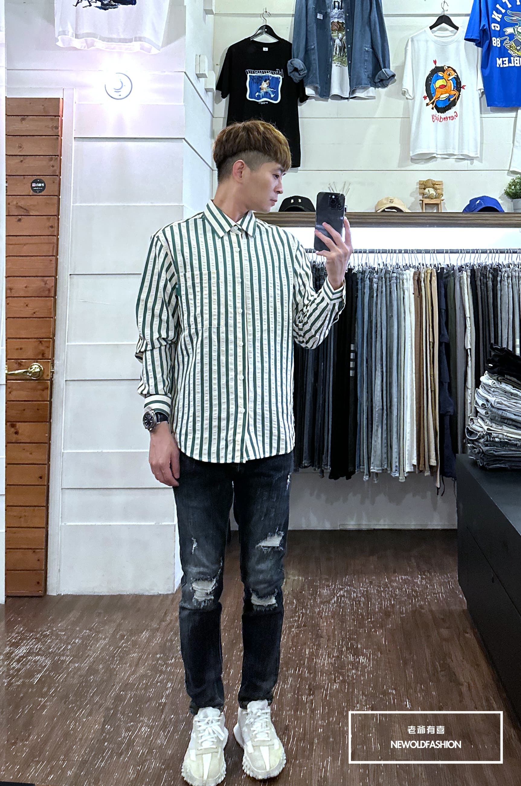 『新品上市』重磅撞色直條紋襯衫-綠(NOF23092308)