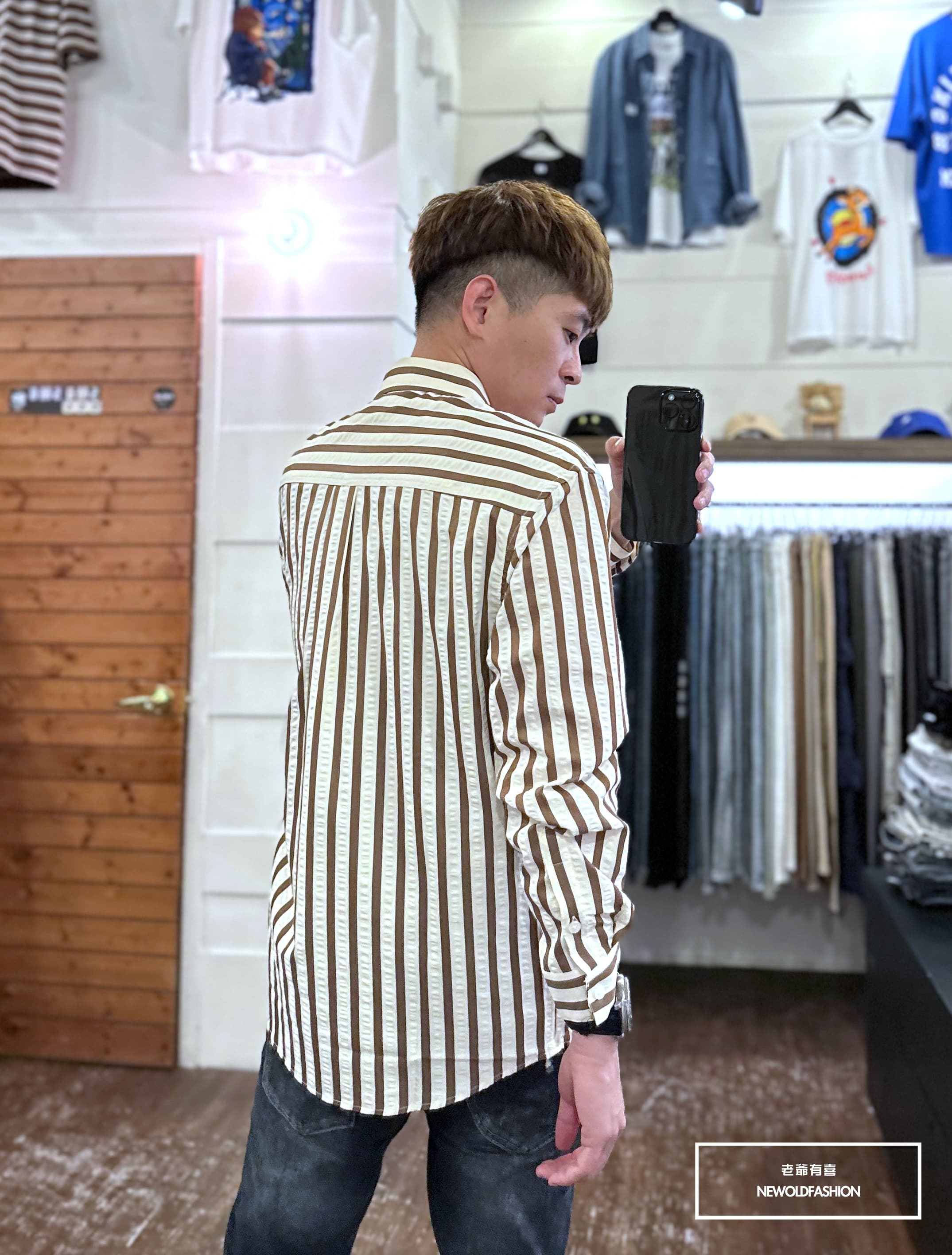 『新品上市』重磅撞色直條紋襯衫-咖啡(NOF23092308)