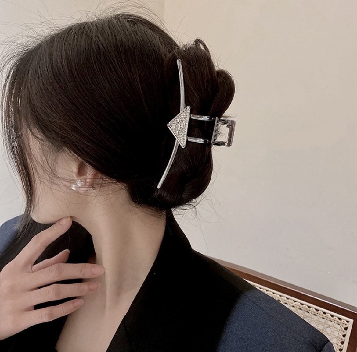 ML銀鑽三角標 方長髮夾