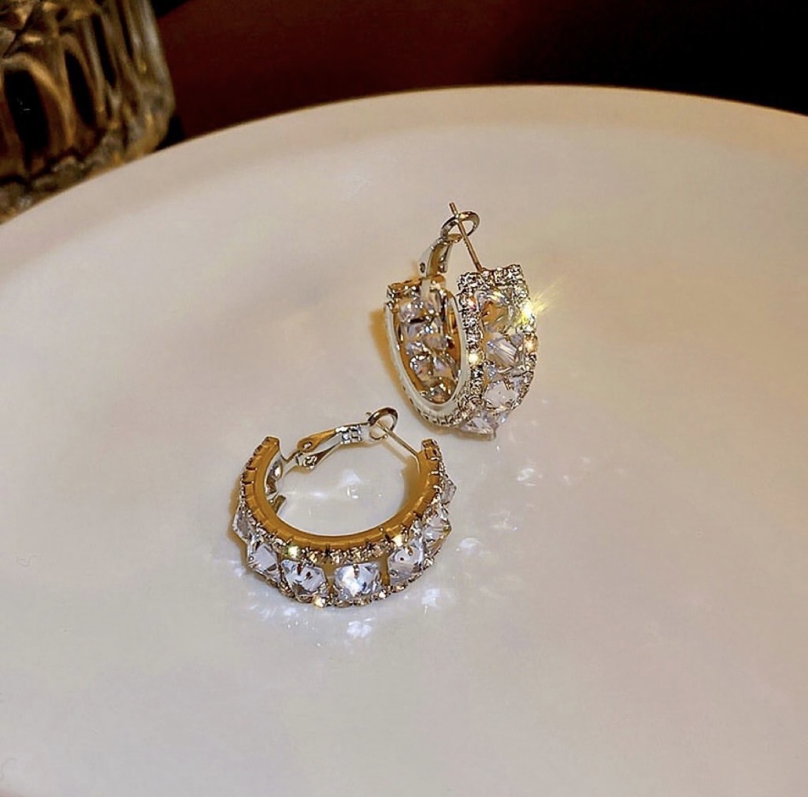 高奢銀水鑽c圈 耳扣釘