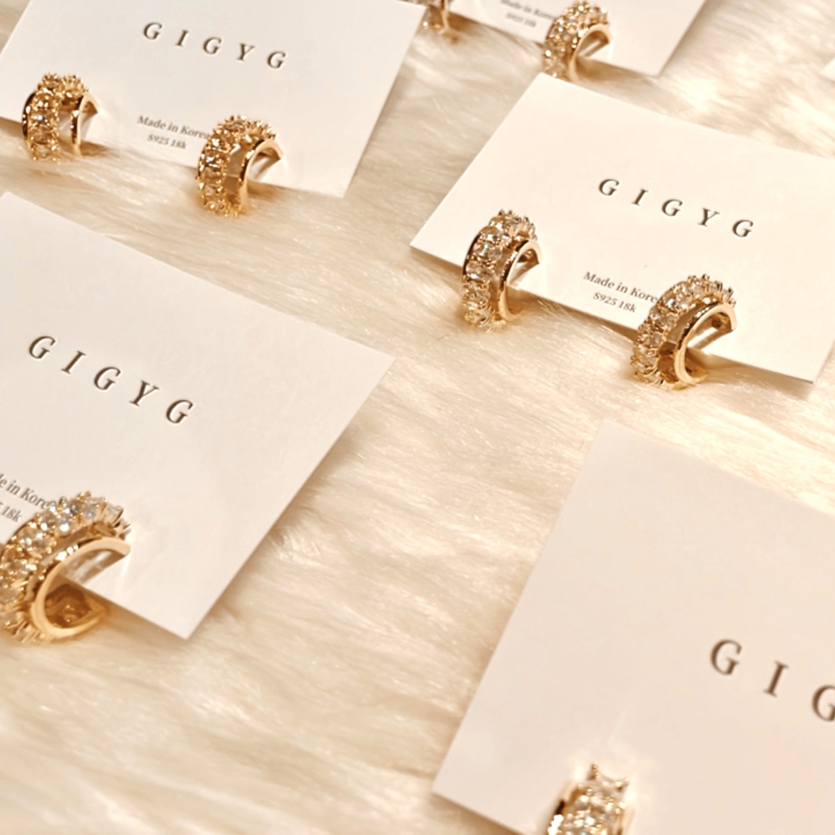 高奢白粉金水鑽c圈 耳扣釘