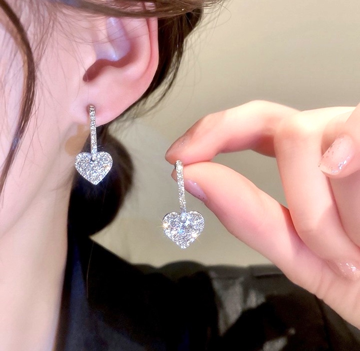 高奢立體銀鑽心 耳墜