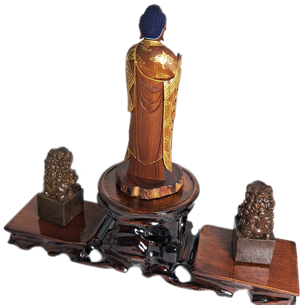 阿彌陀佛{台灣肖楠木}&祥獅{土沉} 木座高23公分【十方】152499