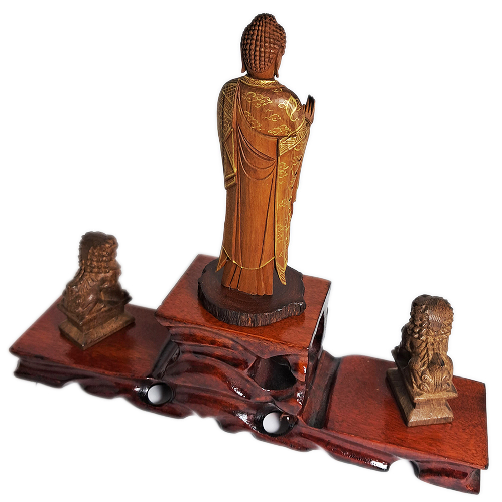 阿彌陀佛{台灣肖楠木}&祥獅{土沉} 木座 21公分【十方】152498