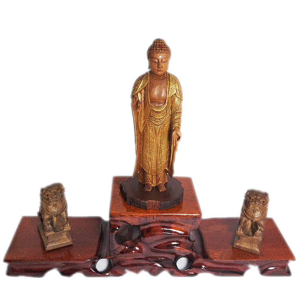 阿彌陀佛{台灣肖楠木}&祥獅{土沉} 木座 21公分【十方】152498