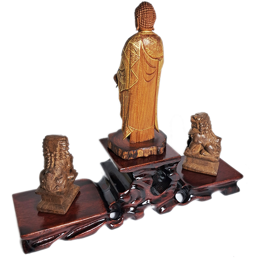 阿彌陀佛{台灣肖楠木}&祥獅{土沉} 木座21公分【十方】152497