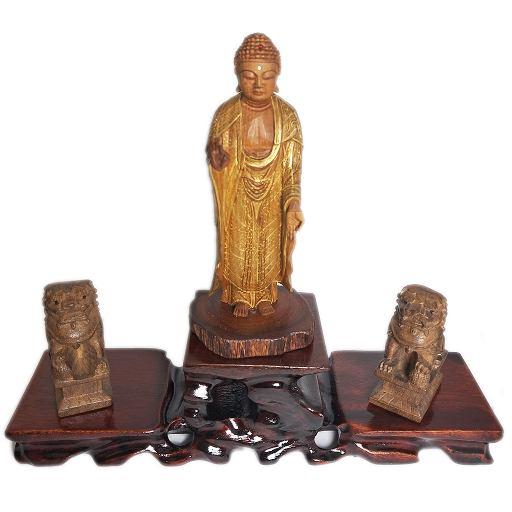 阿彌陀佛{台灣肖楠木}&祥獅{土沉} 木座21公分【十方】152497