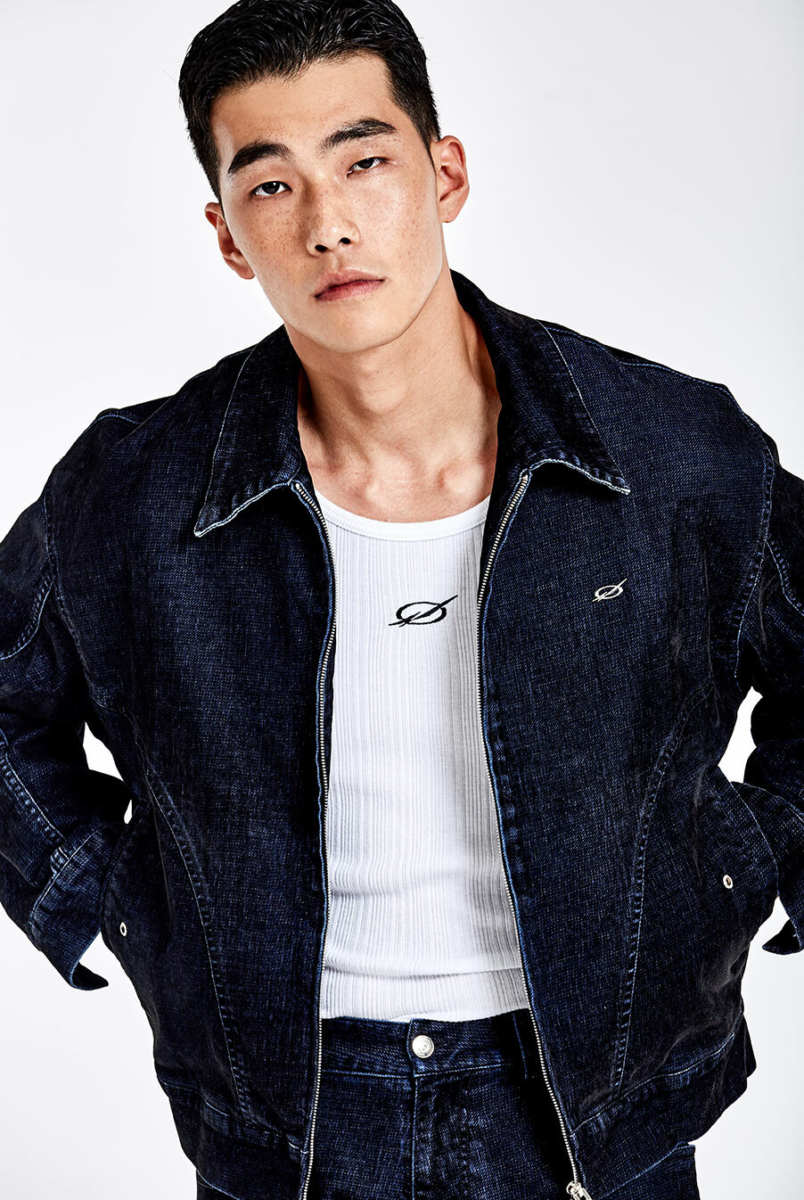 Bulky zipper denim Jacket - Midnight Blue