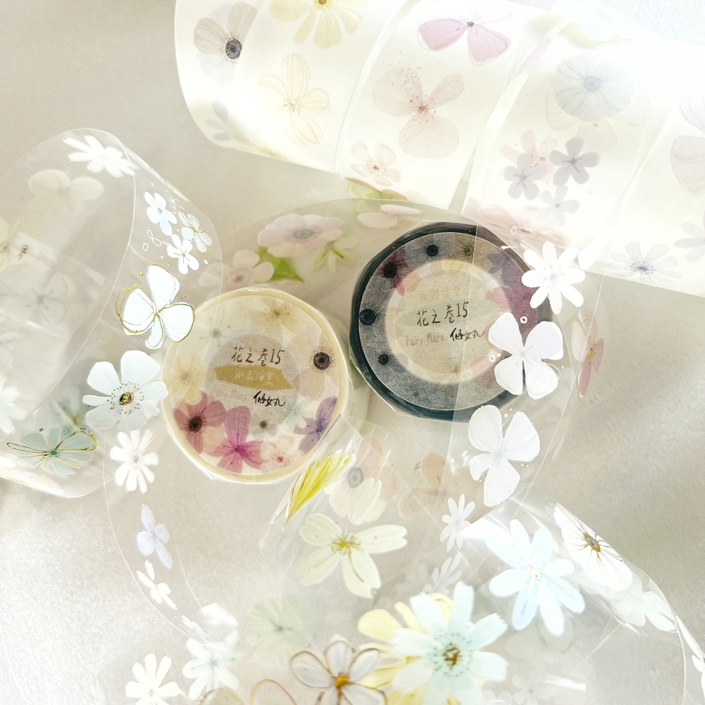 仙女丸Fairy Maru．花之卷15 3cm日本和紙/亮面PET膠帶 <整捲/分裝>