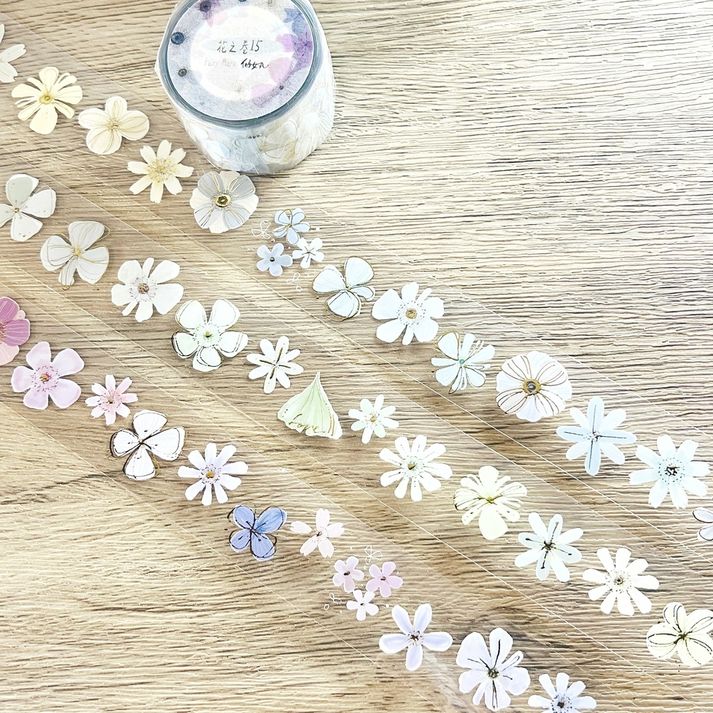 仙女丸Fairy Maru．花之卷15 3cm日本和紙/亮面PET膠帶 <整捲/分裝>