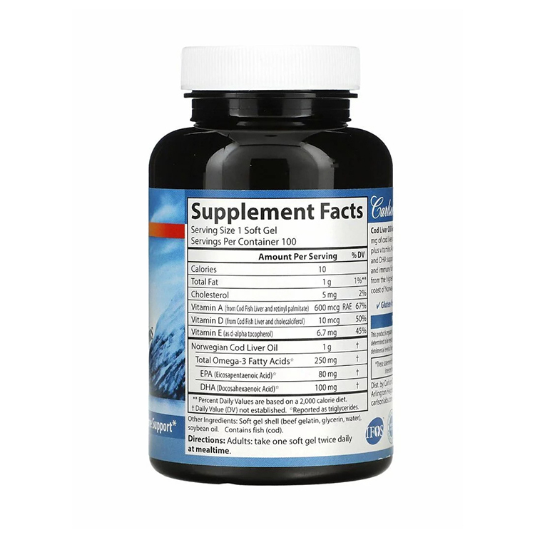 Carlson, Wild Norwegian, Cod Liver Oil Gems, 1,000 mg, 100 Soft Gels