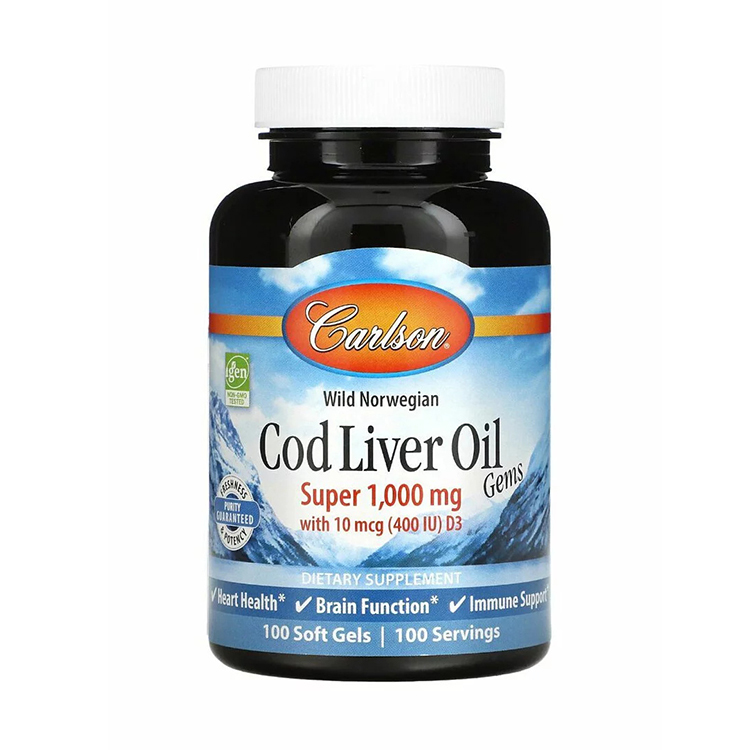 Carlson, Wild Norwegian, Cod Liver Oil Gems, 1,000 mg, 100 Soft Gels