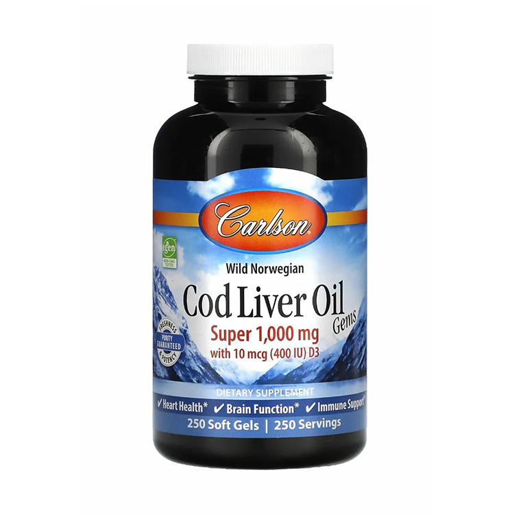 Carlson, Wild Norwegian, Cod Liver Oil Gems, 1,000 mg, 250 Soft Gels