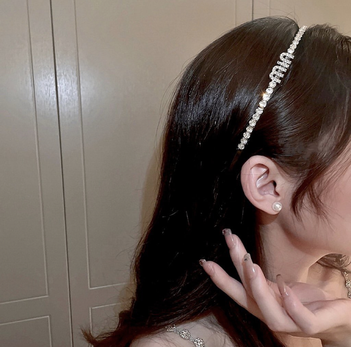 miumiu銀水鑽髮箍