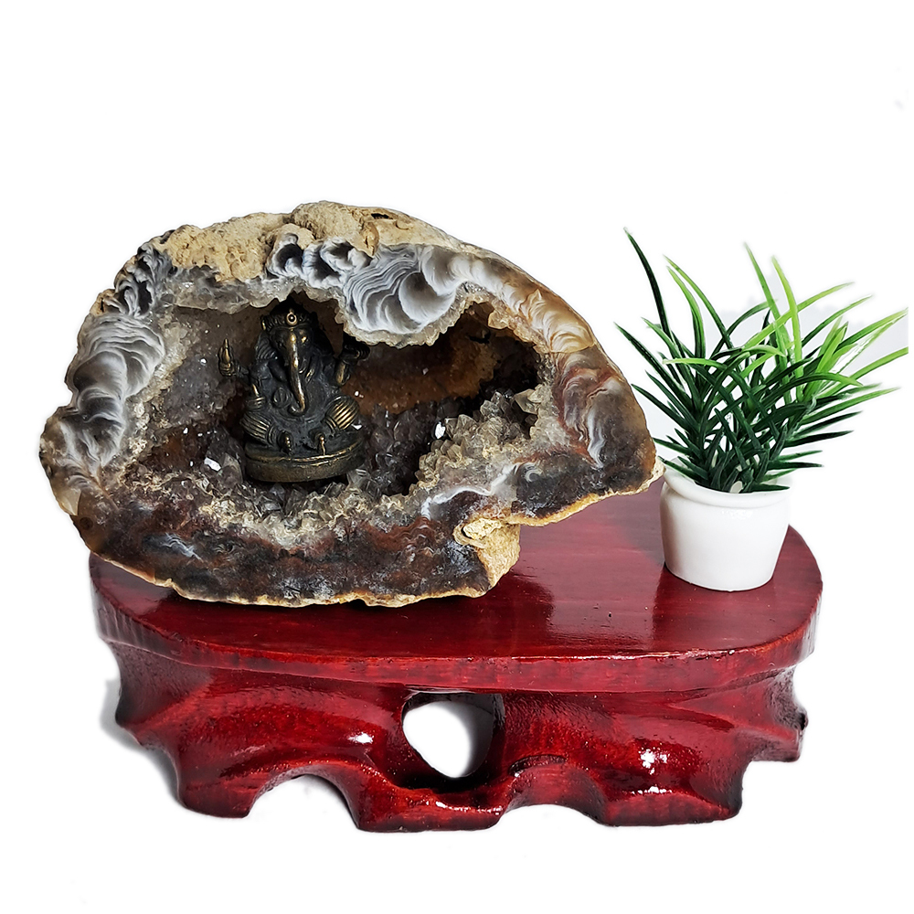 象鼻財神&水晶洞組 高7公分【十方】152410