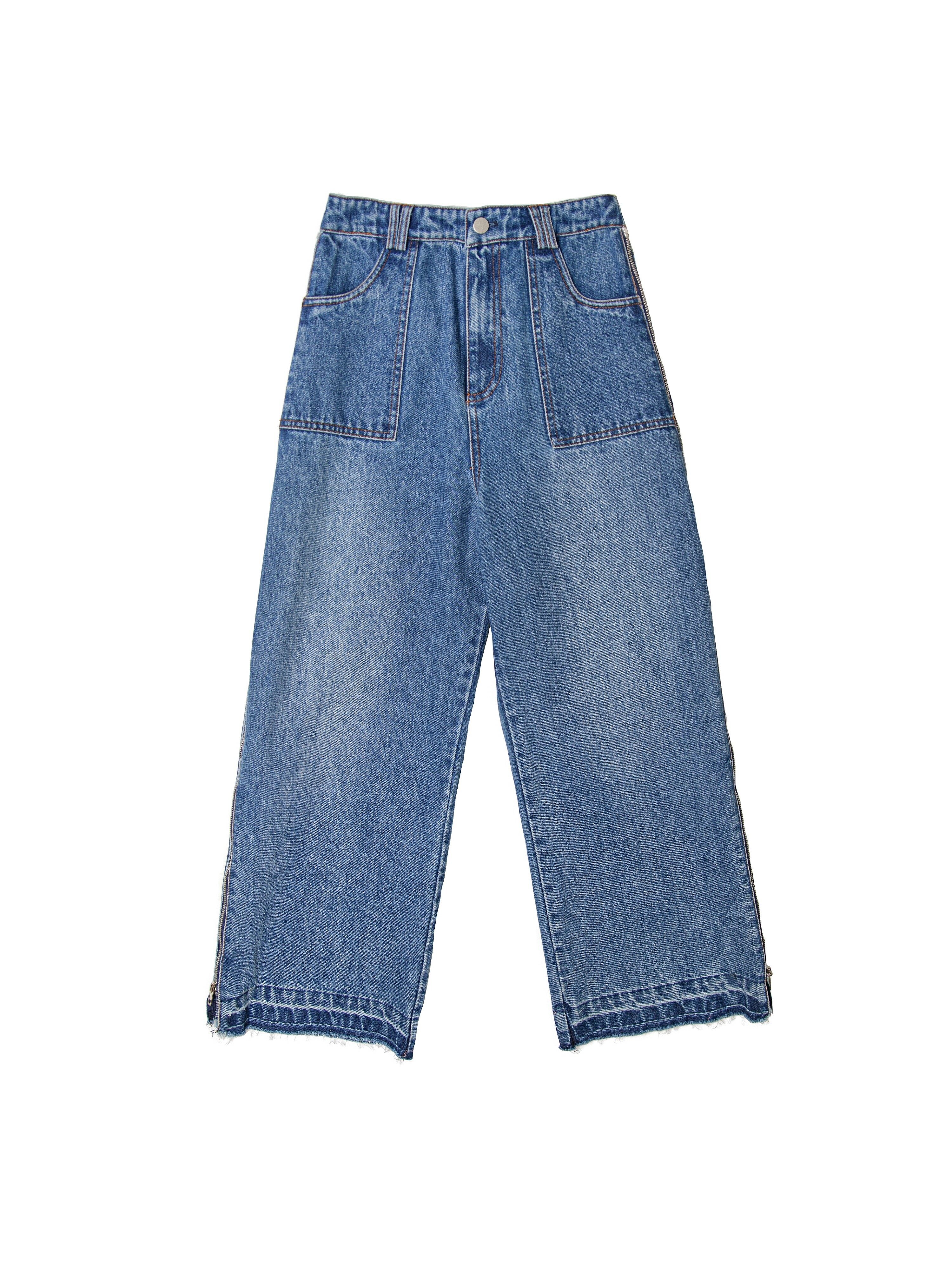 Washed jeans with zipper details - B184U