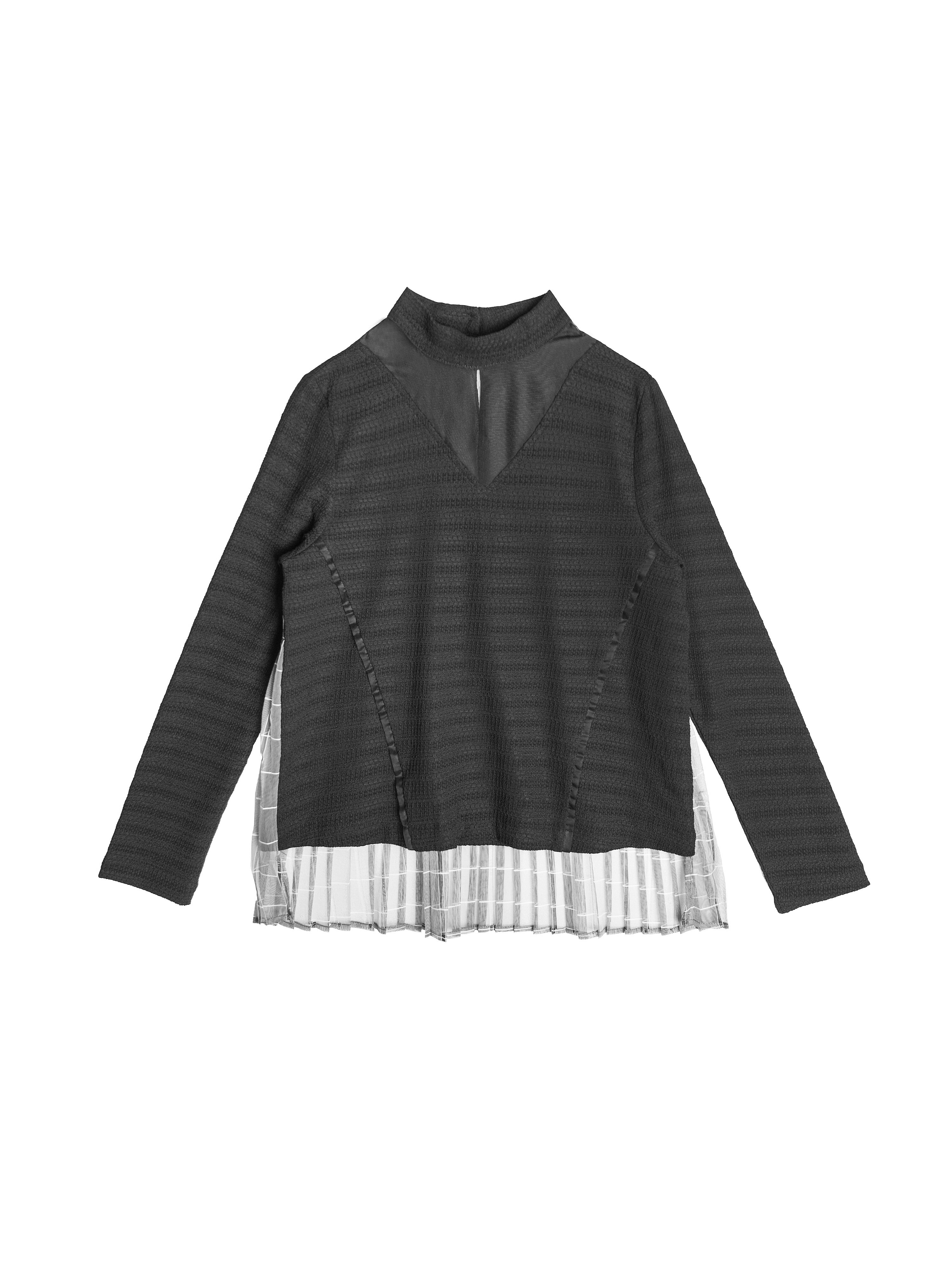 壓褶細節拼布上衣 - T189B
