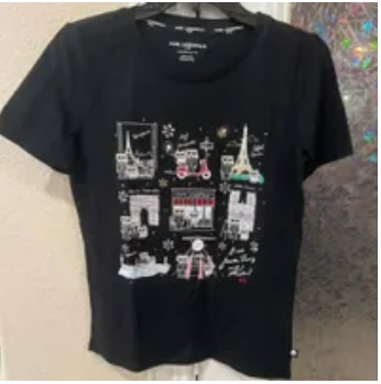 [S] KARL LAGERFELD WHIMSY SCENES FROM PARIS TEE,BLACK, L3WHK037-BLK (SKL767)