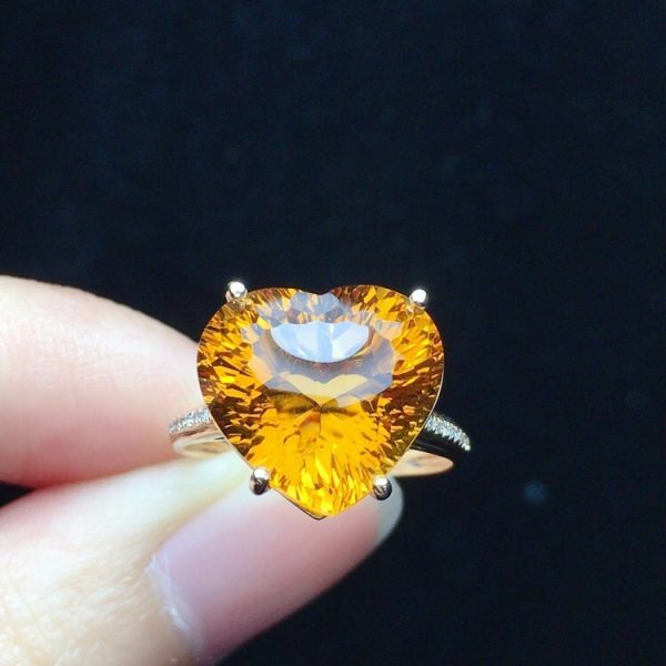 限量特價 18k真金真鑽 天然黃水晶戒指 送證書