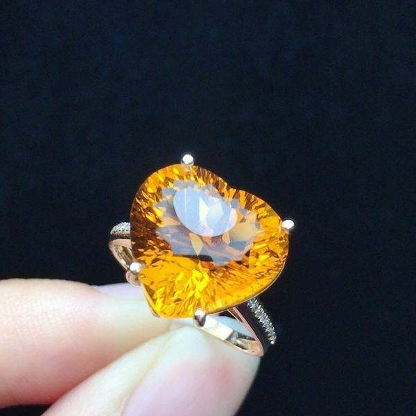 限量特價 18k真金真鑽 天然黃水晶戒指 送證書