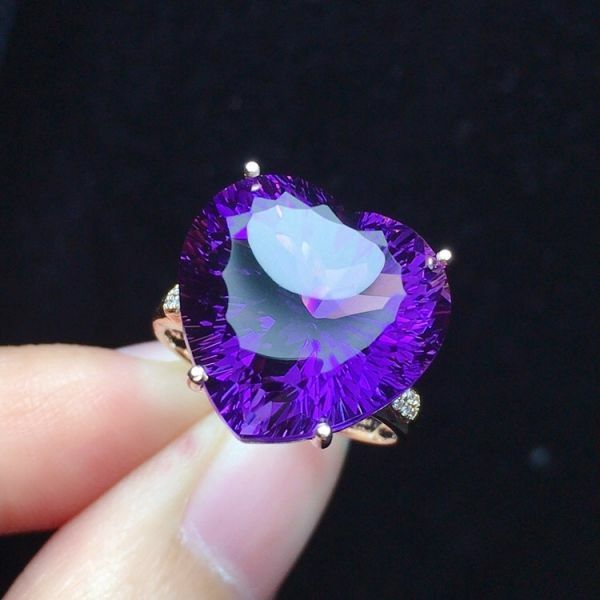 限量特價 18k真金真鑽 天然紫水晶戒指 送證書