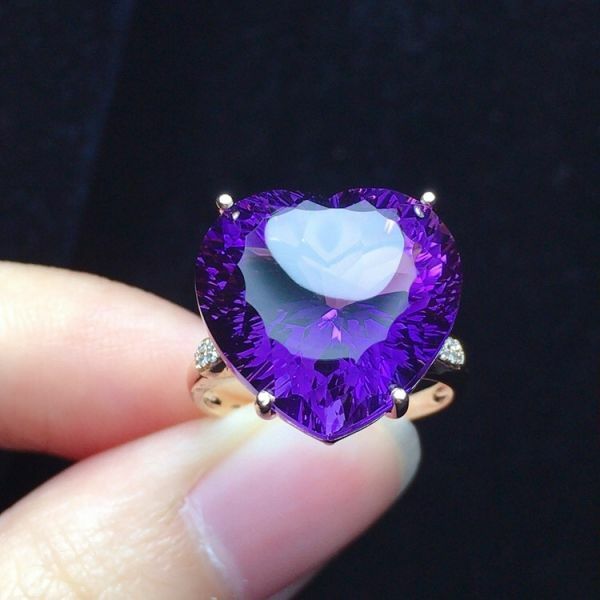 限量特價 18k真金真鑽 天然紫水晶戒指 送證書