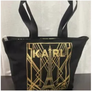 [S] KARL LAGERFELD LH2BG807 KRISTEN CANVAS TOTE,BLACK/GOLD METALLIC, 194775160530 (SKL774)