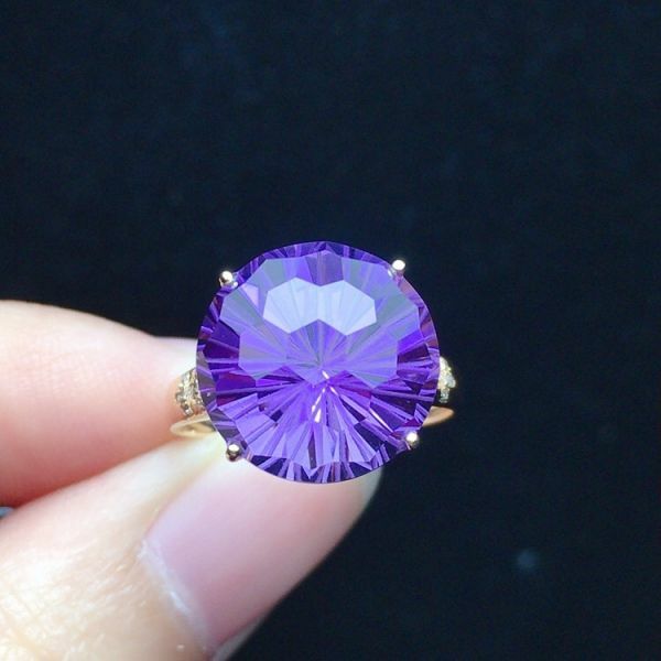 限量特價 18k真金真鑽 天然紫水晶戒指 送證書