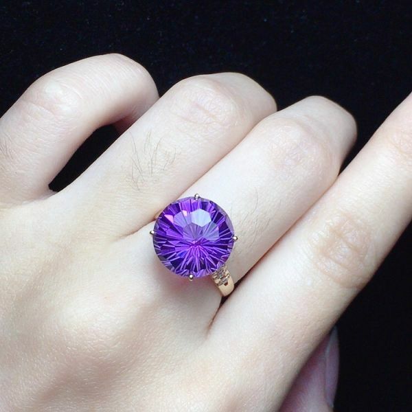 限量特價 18k真金真鑽 天然紫水晶戒指 送證書