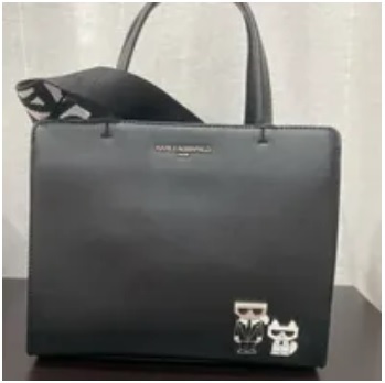 [S] KARL LAGERFELD LH3DU8BJ MAYBELLE SATCHEL,BLACK ENAMEL, 196788861602 (SKL776)