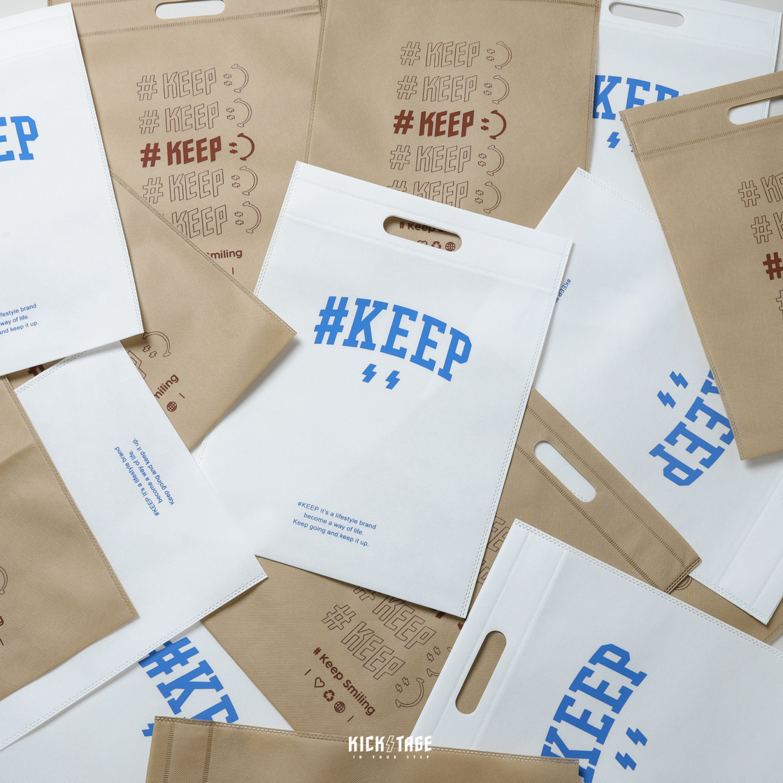 #KEEP SHOPPING BAG 白色 卡其色 閃電微笑 串標 手提 防塵布織購物袋 環保袋 收納袋【KS124】
